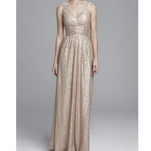 Amsale NWT Solange Navy Sequin V-Neck Dress